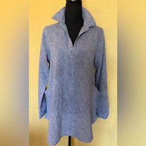 Jones New York Chambray Blue Linen & Cotton Tunic Top